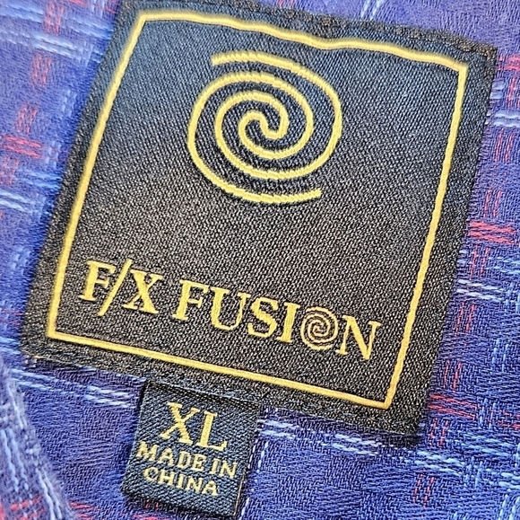 F/X Fusion men's long sleeve button front blue & red plaid shirt size XL - Picture 7 of 9